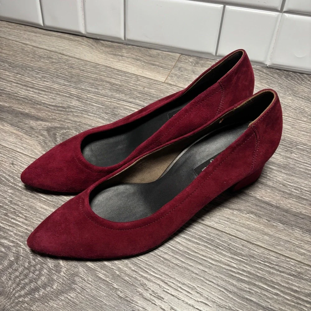 Paul Green‎ Burgundy Suede Tammy Pointed Toe Block Heel Pumps Dress Size 7.5